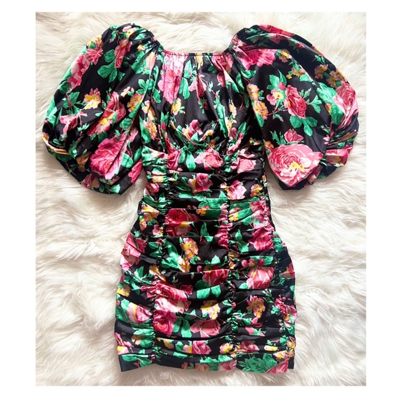 New! FOR LOVE & LEMONS “Jolie” Floral Ruched Mini Dress - Picture 8 of 13